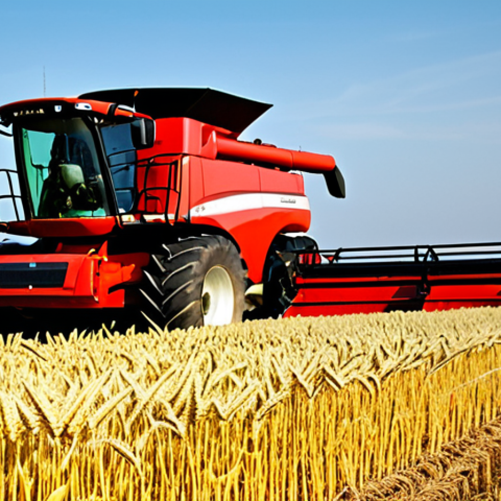 **
A skilled agricultural technician in a rural field, meticulously inspecting a modern combine harvester. He's fully clothed in practical work attire – durable overalls, work boots, and gloves. The sun is shining, creating a warm and inviting atmosphere. In the background, golden wheat fields stretch towards the horizon. This is a professional photograph showcasing attention to detail and expertise. Safe for work, appropriate content, fully clothed, professional, modest, family-friendly, perfect anatomy, natural proportions, well-formed hands, proper finger count, natural body proportions.
**