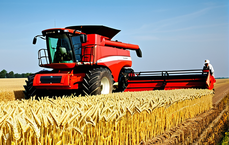 **
A skilled agricultural technician in a rural field, meticulously inspecting a modern combine harvester. He's fully clothed in practical work attire – durable overalls, work boots, and gloves. The sun is shining, creating a warm and inviting atmosphere. In the background, golden wheat fields stretch towards the horizon. This is a professional photograph showcasing attention to detail and expertise. Safe for work, appropriate content, fully clothed, professional, modest, family-friendly, perfect anatomy, natural proportions, well-formed hands, proper finger count, natural body proportions.
**