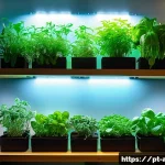 재배용 LED 조명 선택법 - A modern indoor garden setup in a cozy Brazilian apartment, featuring a variety of healthy herbs and...