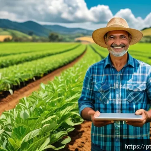 농업 관련 자격증 종류 - A vibrant rural agricultural scene showcasing a diverse farm with modern technology integration: a m...