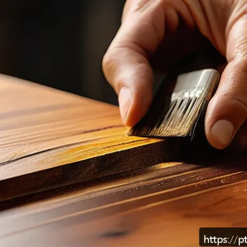 목재 가공 기술 - A close-up scene of a skilled artisan&rsquo;s hands carefully applying natural tung oil with a soft cloth ...